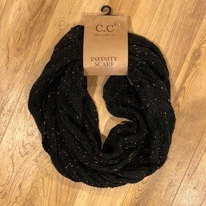 Infinity Cable Scarf. NWT! C.C. Black with multi speckle.